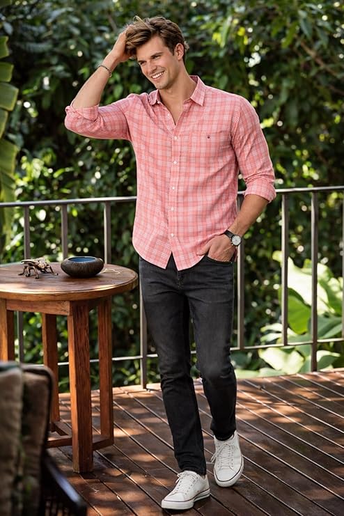 Louis Philippe Men's Slim Fit Premium Cotton Easy Care, Soft Handfeel Full Sleeve Checks Casual Shirt